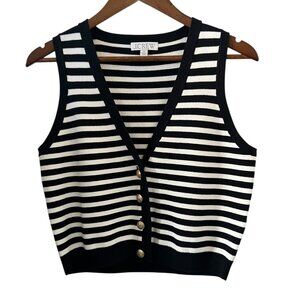 J Crew Emilie Sweater Vest In Black & White Stripe Size M
